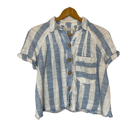Free People We The Free Blue White Striped Linen Blend Button Up Shirt Womens S - Picture 1 of 8